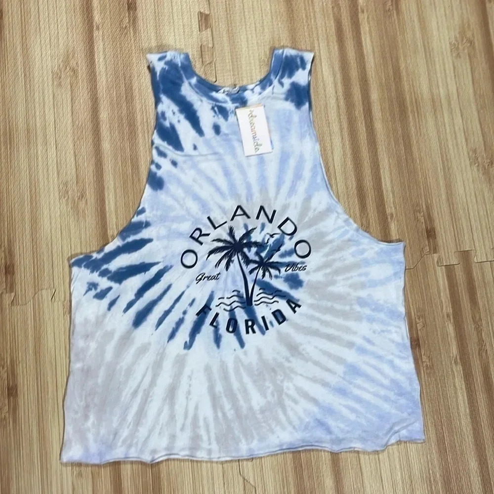 Dreamsicle NWT Tie Dye Orlando Good Vibes Muscle Tank Top Women's Size Medium